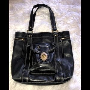 Vintage Coach Tote Black leather and Deep Pink logo Lining. VGUC